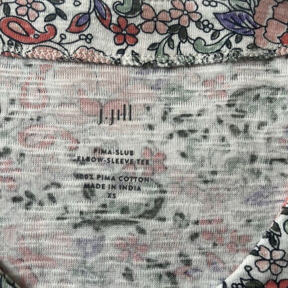 J Jill Womens Top XS Floral Print Pima Slub Elbow Sleeve Tee 100% Cotton Casual - Picture 2 of 8